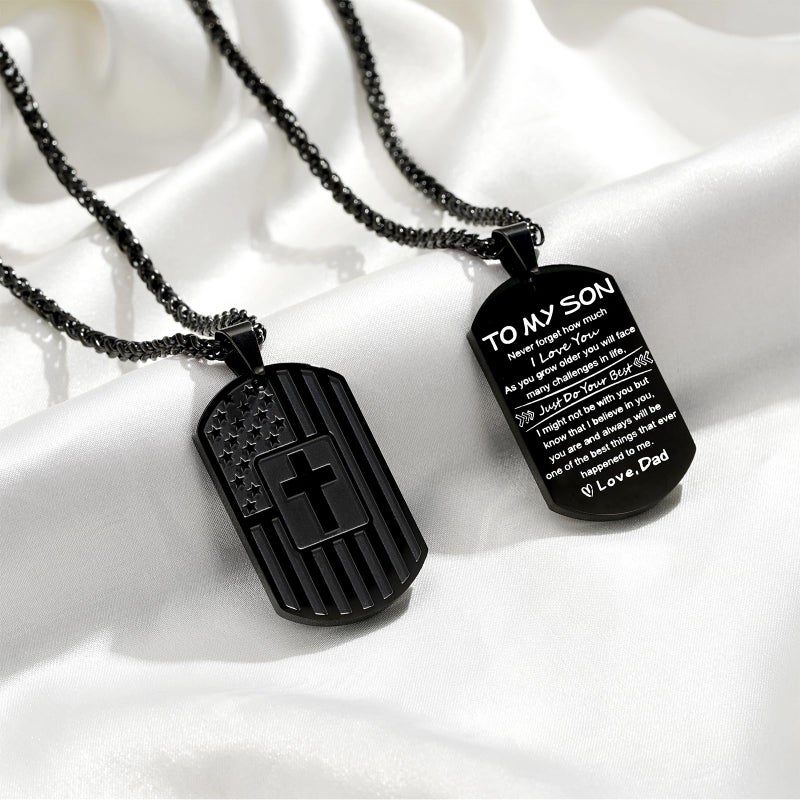 Zocomi To My Son Gifts from Dad Father Dog Tag Cross Necklace America Flag Pendant Chain Jewelry Birthday Presents Gift Kids Boys Him Ages Black Christmas Valentines Day Gifts - Image 4
