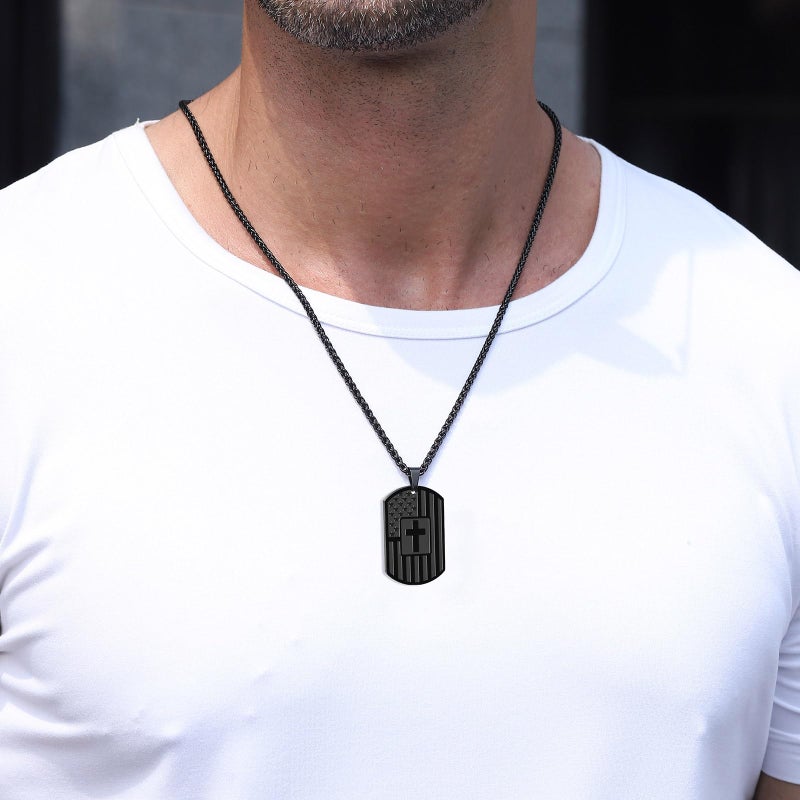 Zocomi To My Son Gifts from Dad Father Dog Tag Cross Necklace America Flag Pendant Chain Jewelry Birthday Presents Gift Kids Boys Him Ages Black Christmas Valentines Day Gifts - Image 3
