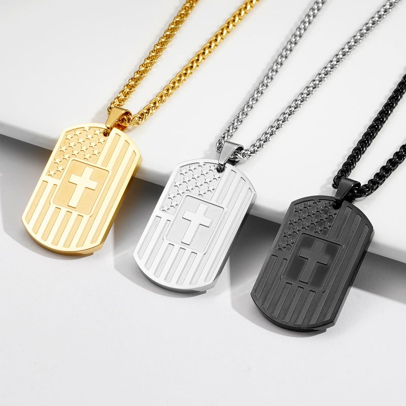 Zocomi To My Son Gifts from Dad Father Dog Tag Cross Necklace America Flag Pendant Chain Jewelry Birthday Presents Gift Kids Boys Him Ages Black Christmas Valentines Day Gifts - Image 5