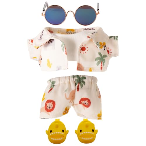 Beofinest Vacation Style Clothes for 17cm Doll Accessories for 17cm Dolls Fashion Casual Stylish 5 PCS Set Glasses Shoes Clothes Set No Doll Apricot - Image 1