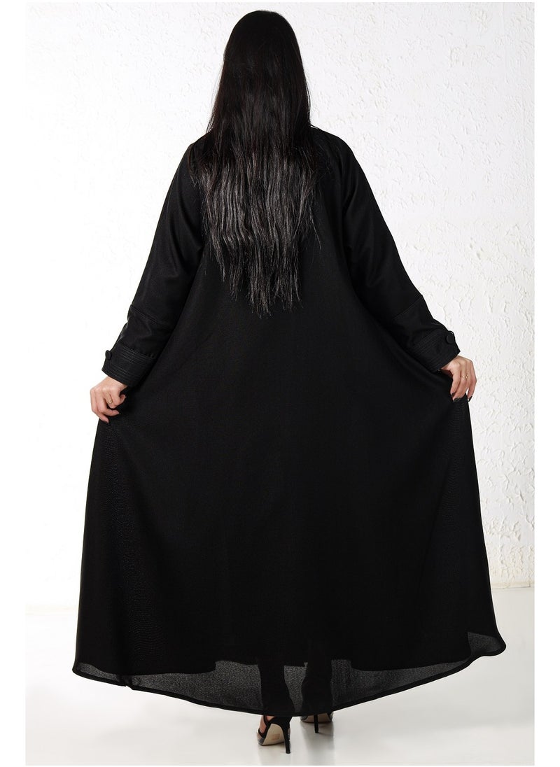 alwan aljamal - Black abaya with buttons at the collar and sleeves - Image 1
