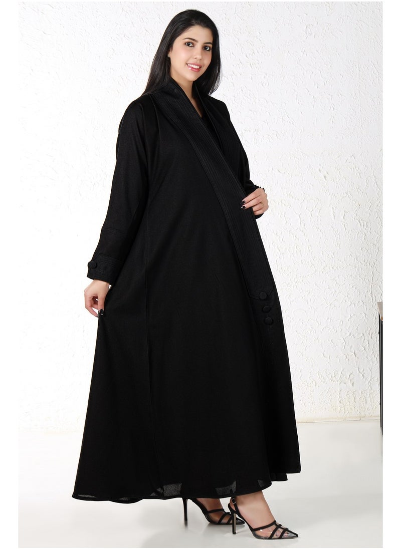 alwan aljamal - Black abaya with buttons at the collar and sleeves - Image 1