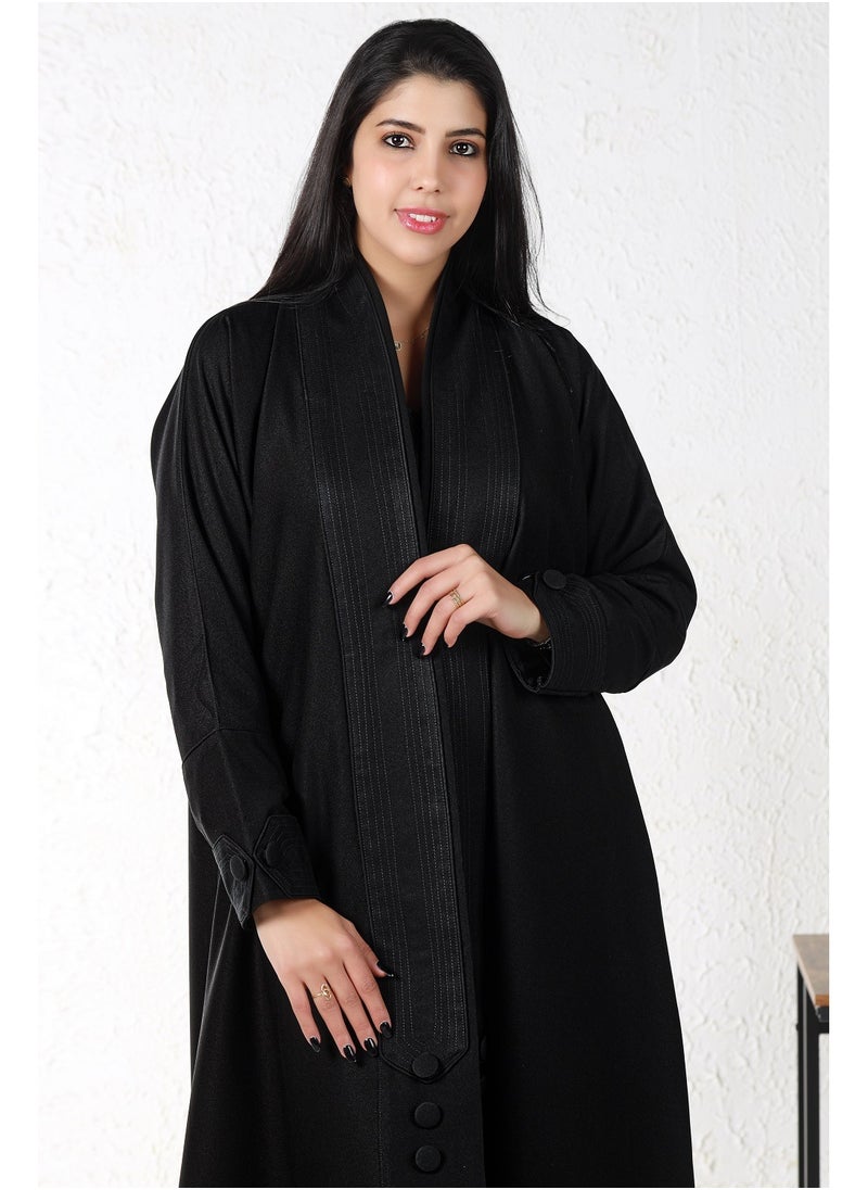 alwan aljamal - Black abaya with buttons at the collar and sleeves - Image 1