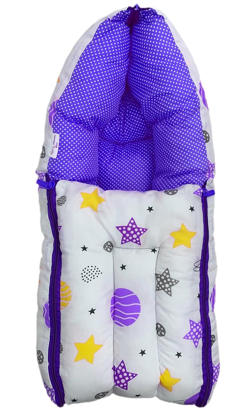 Kid's Charm Kids Charm Planet Mini 3 in 1 Babys Cotton Bed Cum Carry Bed Printed Baby Sleeping BagBaby BedInfant Portable for Unisex Easily Portable Light Weight Carry for New Born 04 Months Old Voilet - Image 1