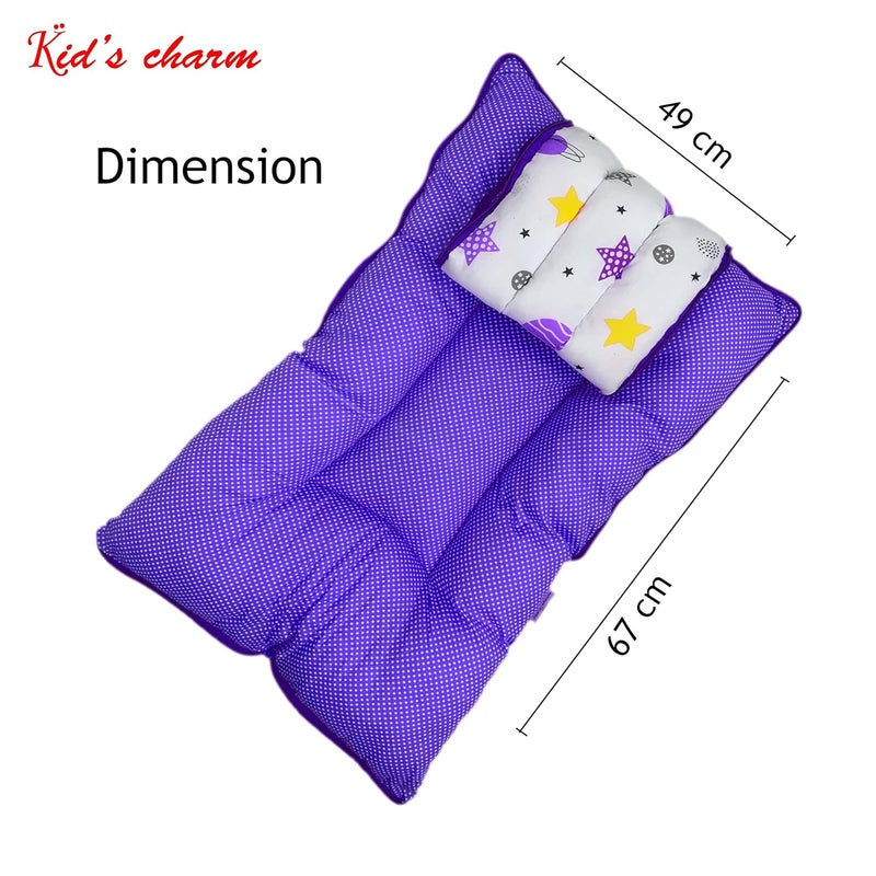 Kid's Charm Kids Charm Planet Mini 3 in 1 Babys Cotton Bed Cum Carry Bed Printed Baby Sleeping BagBaby BedInfant Portable for Unisex Easily Portable Light Weight Carry for New Born 04 Months Old Voilet - Image 5