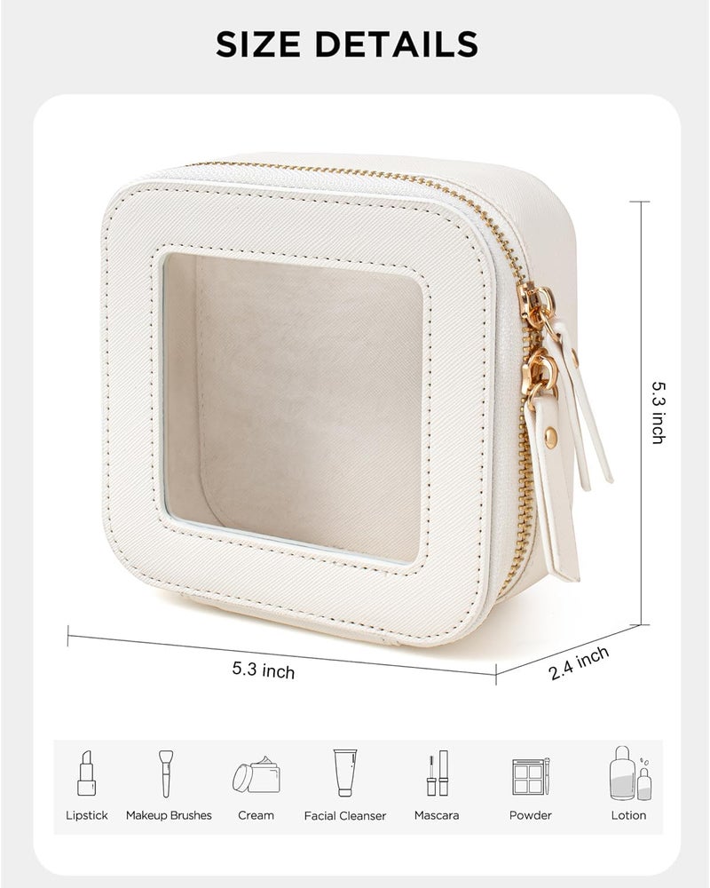 KOTORA Clear Makeup Bag Cute TSA Approved Toiletry Bag Travel Clear Cosmetic Bag with Zipper, Car Make Up Bag Organizer Storage Women Traveling Car Accessories Travel Essentials (Mini White) - Image 2