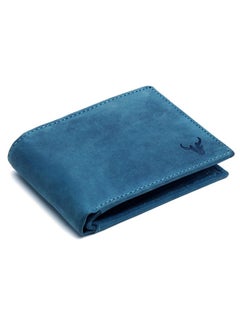Napa Hide Blue Leather Wallet For Men I Handcrafted I 4 Credit/Debit Card Slots I 2 Currency Compartments I 1 Transparent Id Window  - Image 1