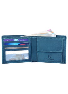Napa Hide Blue Leather Wallet For Men I Handcrafted I 4 Credit/Debit Card Slots I 2 Currency Compartments I 1 Transparent Id Window  - Image 4