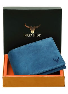 Napa Hide Blue Leather Wallet For Men I Handcrafted I 4 Credit/Debit Card Slots I 2 Currency Compartments I 1 Transparent Id Window  - Image 2