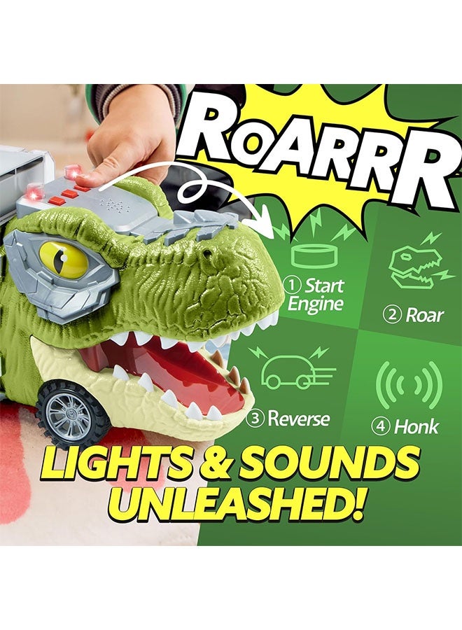 Beauenty 13 in 1 Dinosaur Toys for Kids 3+, Dinosaur Truck with 12 Pull Back Cars, Dinosaur Cars Set, Birthday Gifts Toys for 3+ Year Old Boy, Transport Carrier Truck for Toddlers 3+ Years - Image 3