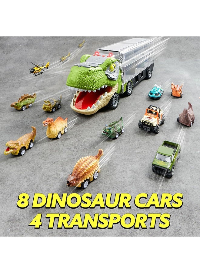 Beauenty 13 in 1 Dinosaur Toys for Kids 3+, Dinosaur Truck with 12 Pull Back Cars, Dinosaur Cars Set, Birthday Gifts Toys for 3+ Year Old Boy, Transport Carrier Truck for Toddlers 3+ Years - Image 2
