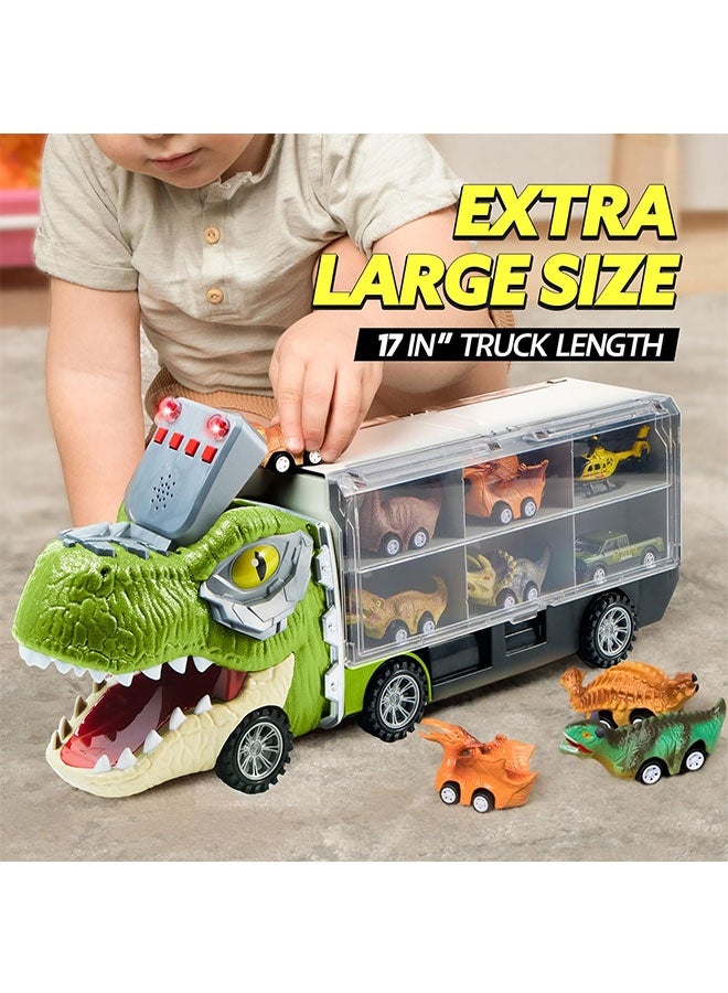 Beauenty 13 in 1 Dinosaur Toys for Kids 3+, Dinosaur Truck with 12 Pull Back Cars, Dinosaur Cars Set, Birthday Gifts Toys for 3+ Year Old Boy, Transport Carrier Truck for Toddlers 3+ Years - Image 4