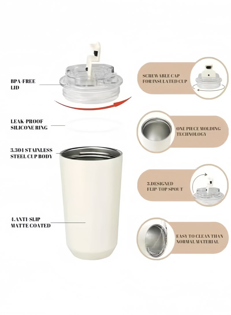 2pcs 320ML Coffee Mug,Insulated Beverage Cup With Leakproof Lid, Travel Portable Car Drinking Cup，Stainless Steel Vacuum Leak proof , White/Black - Image 2