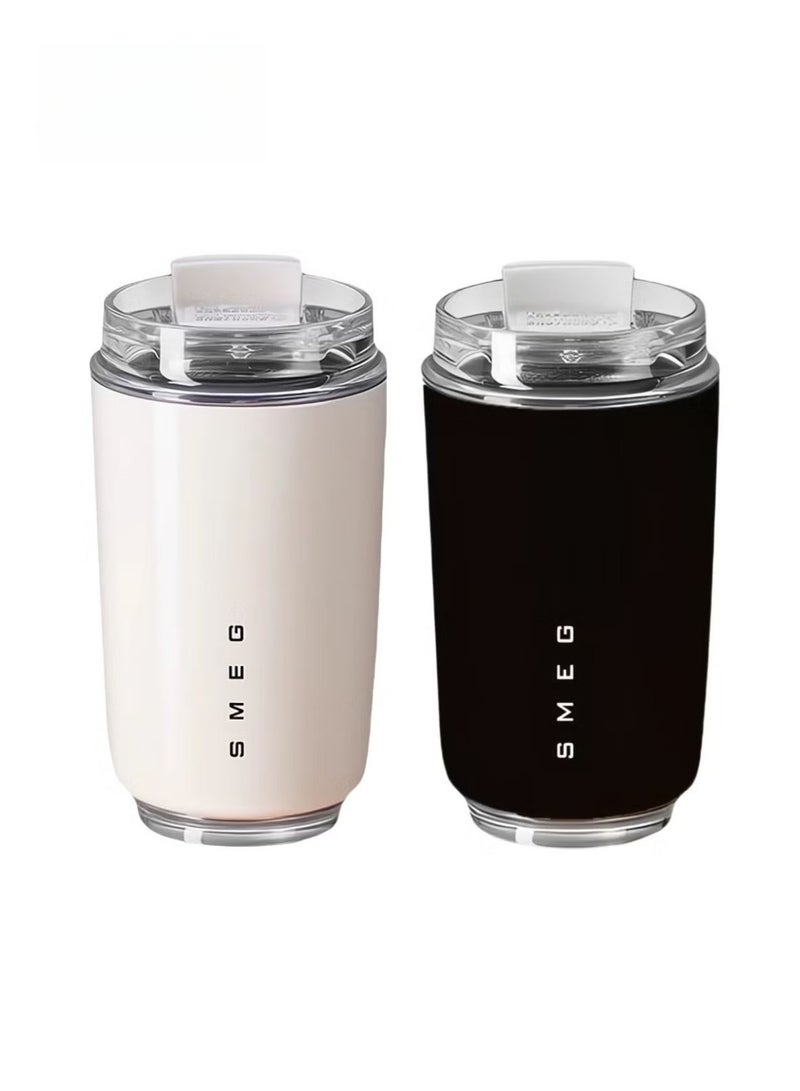 2pcs 320ML Coffee Mug,Insulated Beverage Cup With Leakproof Lid, Travel Portable Car Drinking Cup，Stainless Steel Vacuum Leak proof , White/Black - Image 1