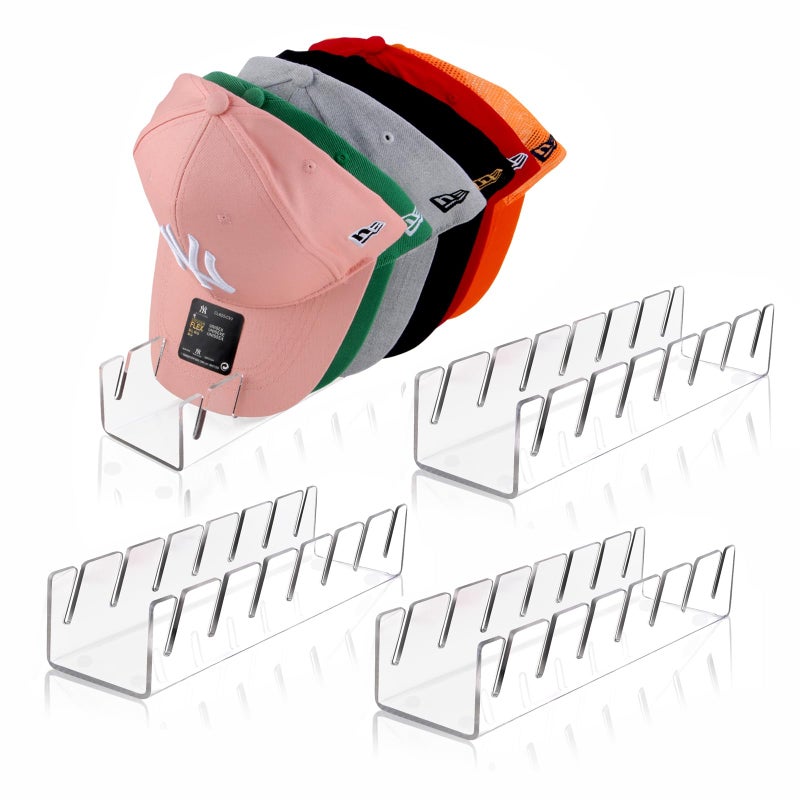 Sloworld Hat Stand for Baseball Caps, 4 Pack No Install Acrylic Hat Organizer for 28 Baseball Caps Storage Organizer, Hat Racks Hat Holder Display and Organization for Closet, Bedroom, Dresser (Clear-4Pack) - Image 1