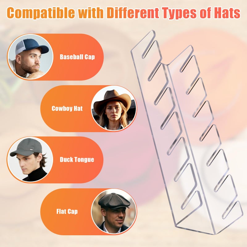 Sloworld Hat Stand for Baseball Caps, 4 Pack No Install Acrylic Hat Organizer for 28 Baseball Caps Storage Organizer, Hat Racks Hat Holder Display and Organization for Closet, Bedroom, Dresser (Clear-4Pack) - Image 3
