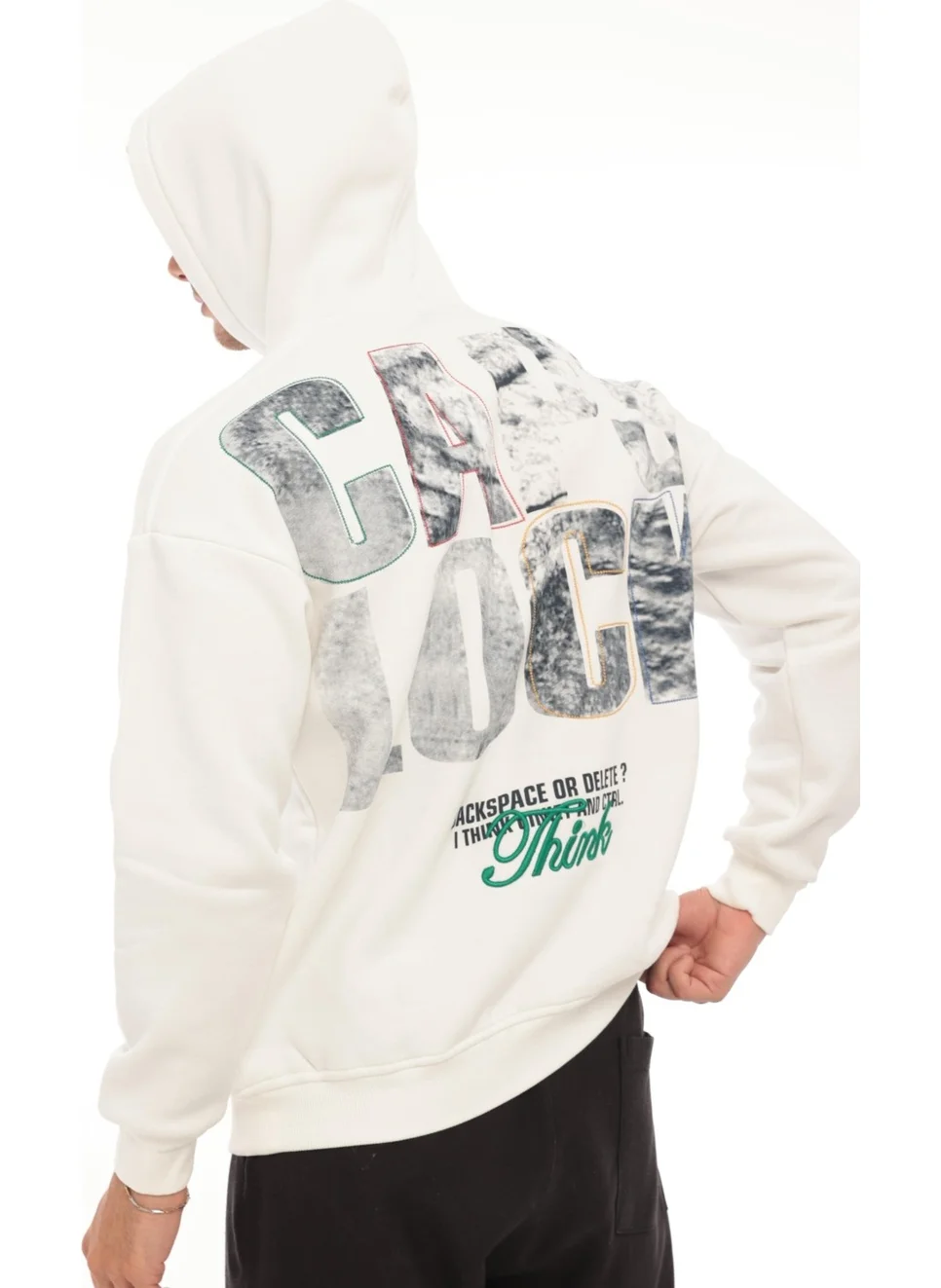 Miron White Back Printed Hooded Three Thread Oversize Sweatshirt - 2441