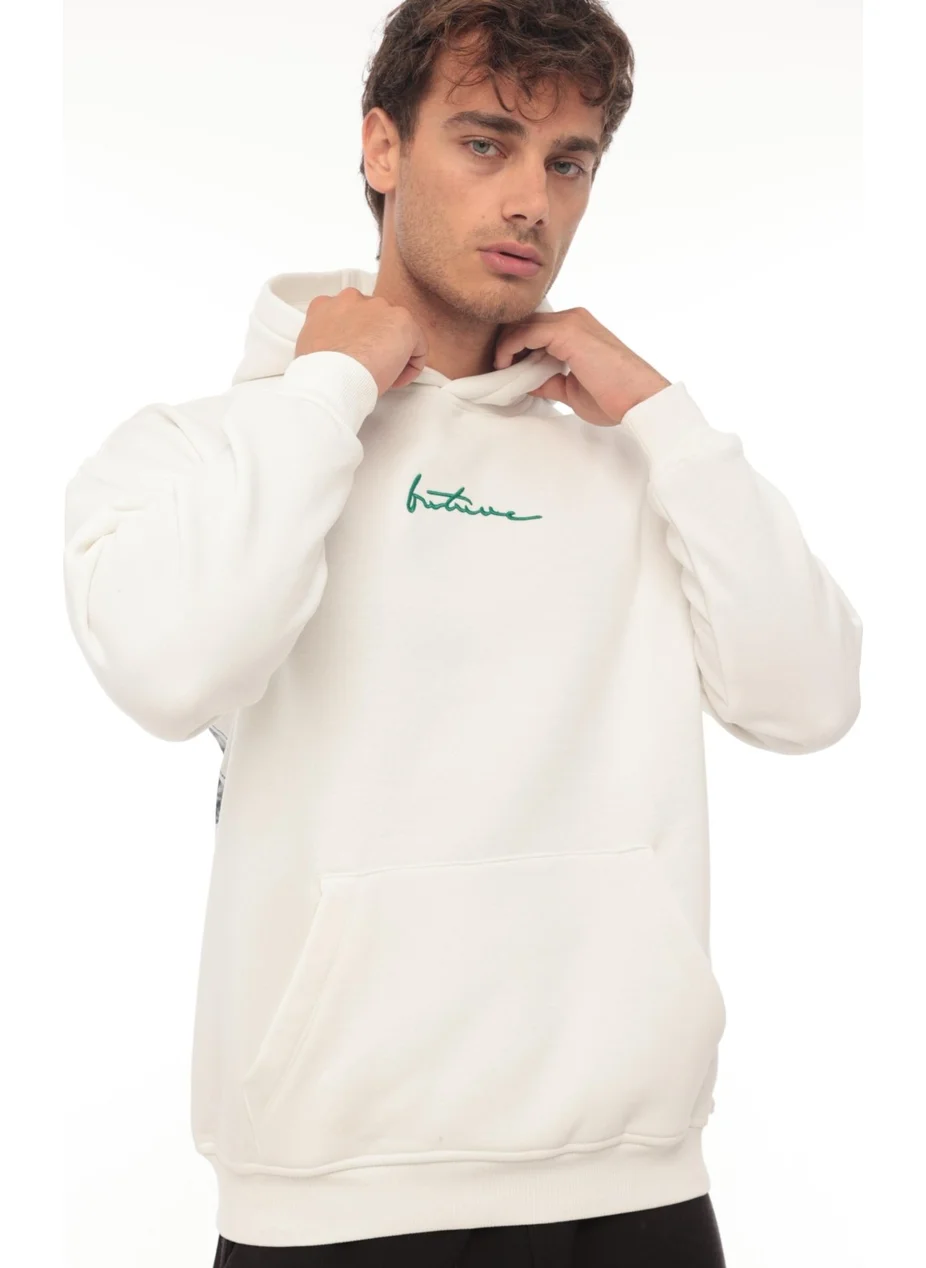 Miron White Back Printed Hooded Three Thread Oversize Sweatshirt - 2441