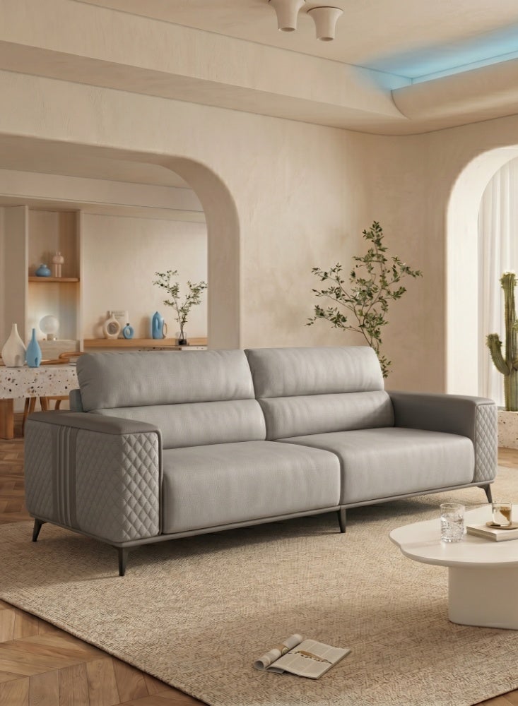 Karnak Abdiel Modern 3-Seater Sofa | Leather Tufted Couch | Grey Comfortable Armrest Sofa Set for Living Room Apartment, Villas Furniture - Image 1
