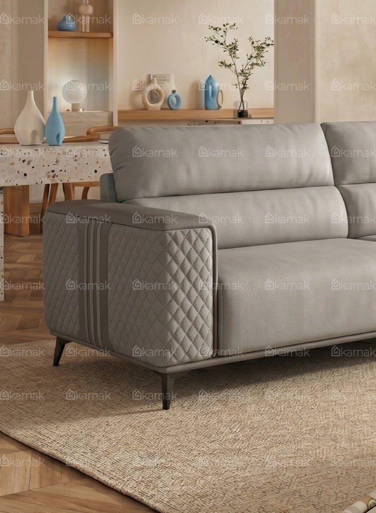 Karnak Abdiel Modern 3-Seater Sofa | Leather Tufted Couch | Grey Comfortable Armrest Sofa Set for Living Room Apartment, Villas Furniture - Image 2