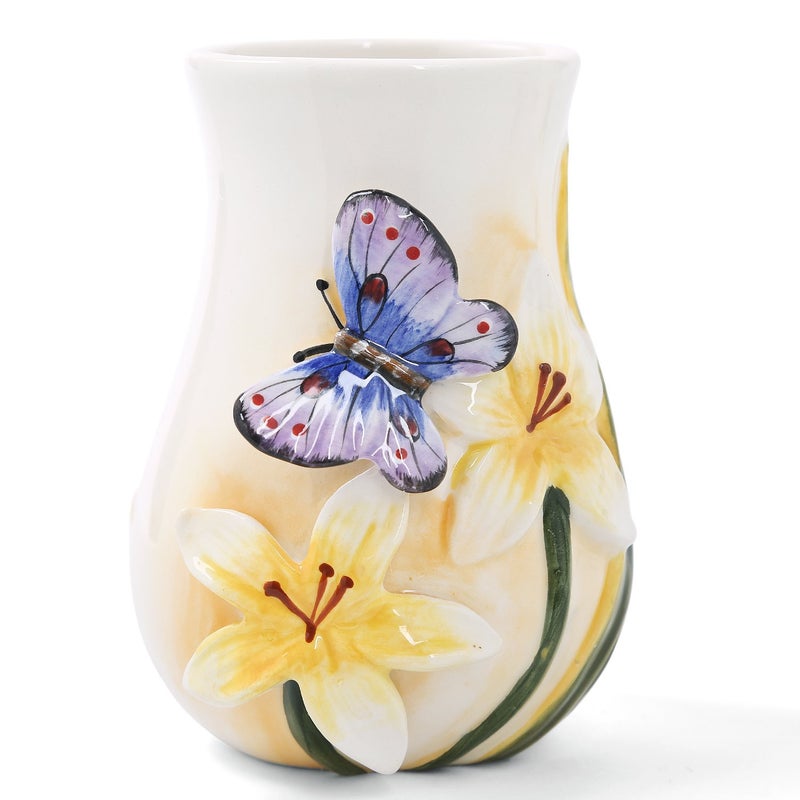 FORLONG Ceramic Bathroom Accessory Set Dancing Butterfly Ceramic 5 Pieces Set,Including Toothbrush Holders,2 Gargle Tooth-Brushing Cups,Soap Dishes,Soap & Lotion Dispenser - Image 4