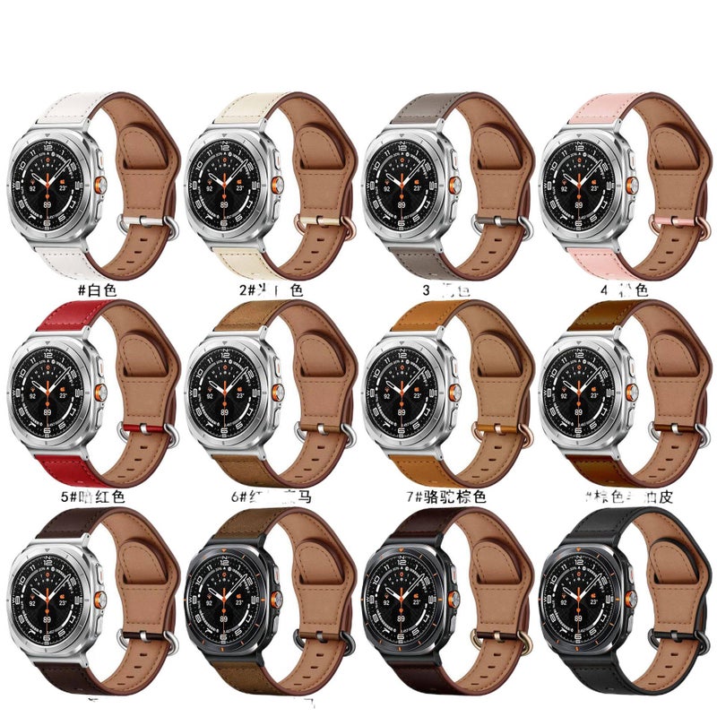 White Classic Leather Strap Smartwatch Band Compatible with Samsung Galaxy Watch Ultra with Adjustable Fit Replacement Strap for Daily Wear - Image 2