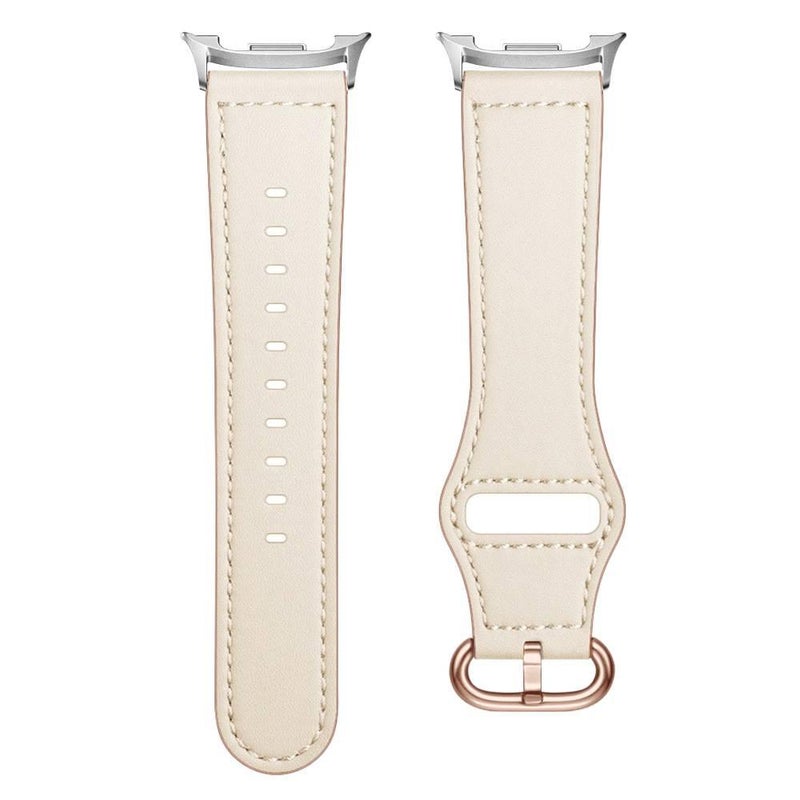 White Classic Leather Strap Smartwatch Band Compatible with Samsung Galaxy Watch Ultra with Adjustable Fit Replacement Strap for Daily Wear - Image 1