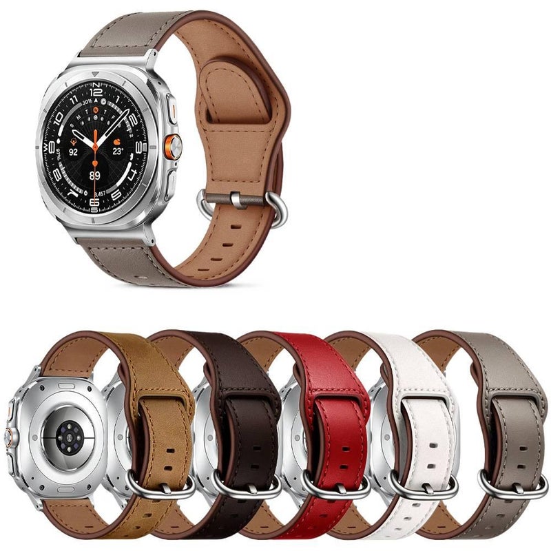 White Classic Leather Strap Smartwatch Band Compatible with Samsung Galaxy Watch Ultra with Adjustable Fit Replacement Strap for Daily Wear - Image 3