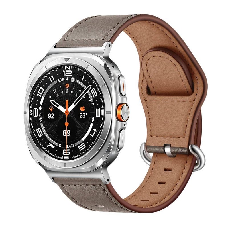 White Classic Leather Strap Smartwatch Band Compatible with Samsung Galaxy Watch Ultra with Adjustable Fit Replacement Strap for Daily Wear - Image 5