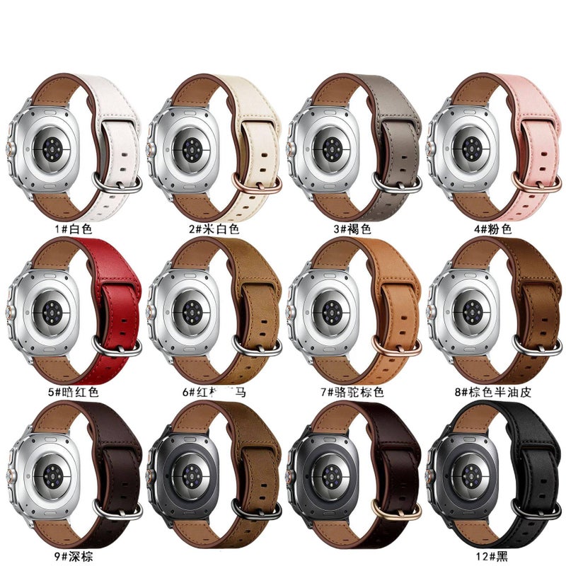 White Classic Leather Strap Smartwatch Band Compatible with Samsung Galaxy Watch Ultra with Adjustable Fit Replacement Strap for Daily Wear - Image 4