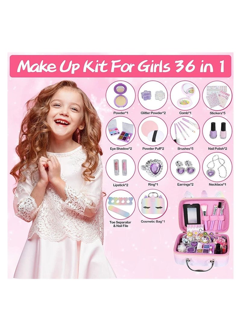 DMG TECH Kids Makeup Kit, Girls Makeup Kit, Non Toxic and Washable Pretend Cosmetic Kits, with Makeup Bag Makeup Girl Toys, Includes Everything Your Princess Needs to Play Dress Up, for 3-12 Years Children  - Image 4