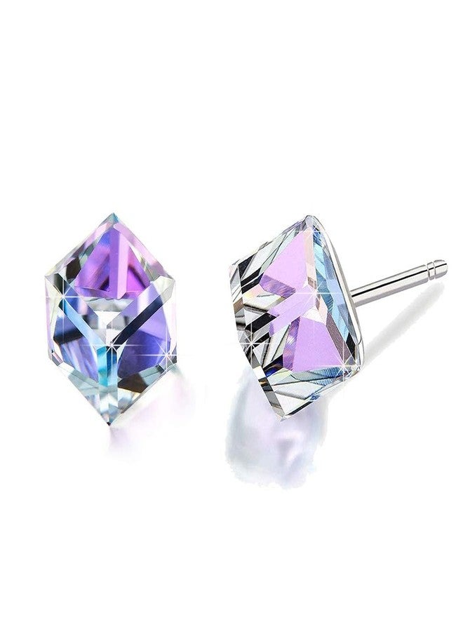 EVEVIC Cube Austrian Crystal Drop Stud Earrings for Women Fashion S925 Sterling Silver Hypoallergenic Jewelry (Vitrail Light) - Image 1