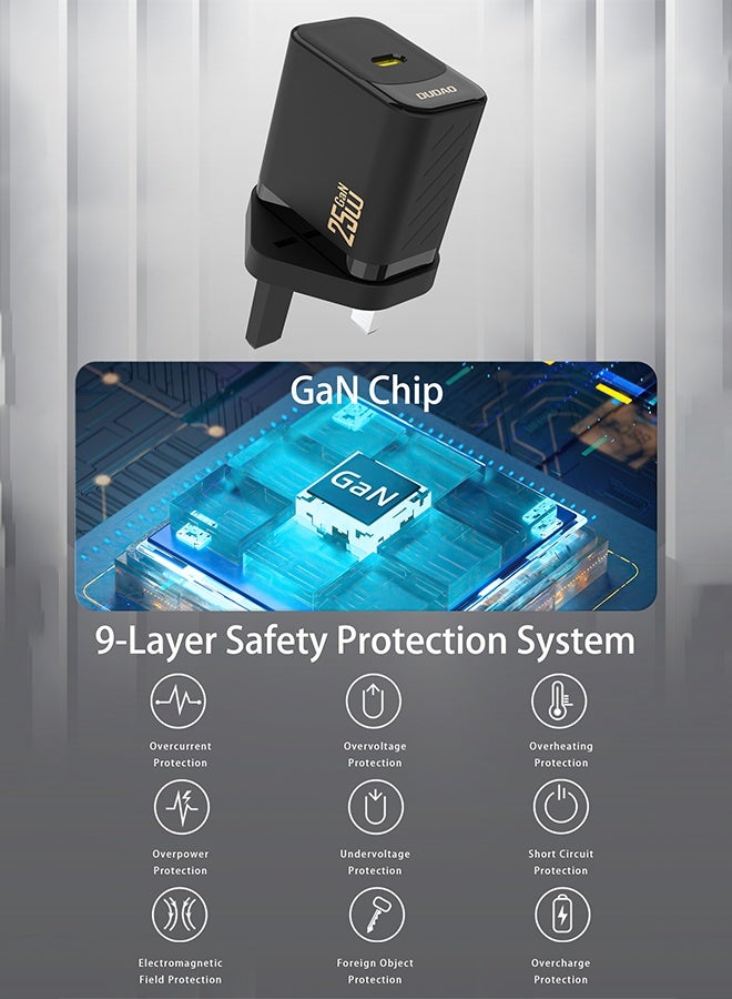 دوداو شاحن PD 25W GaN فائق السرعة مع كابل USB C، شاحن حائط USB C سريع الشحن، محول طاقة مع حماية أمان من 9 طبقات، تحكم في درجة الحرارة المنخفضة والسخونة الزائدة، الهواتف، أجهزة iPad، أجهزة الكمبيوتر المحمولة، والمزيد - Image 3