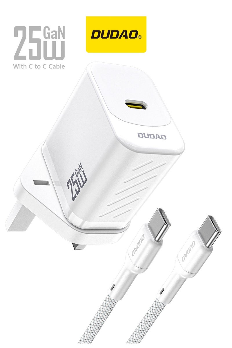 دوداو شاحن PD 25W GaN فائق السرعة مع كابل USB C، شاحن حائط USB C سريع الشحن، محول طاقة مع حماية أمان من 9 طبقات، تحكم في درجة الحرارة المنخفضة والسخونة الزائدة، الهواتف، أجهزة iPad، أجهزة الكمبيوتر المحمولة، والمزيد - Image 1
