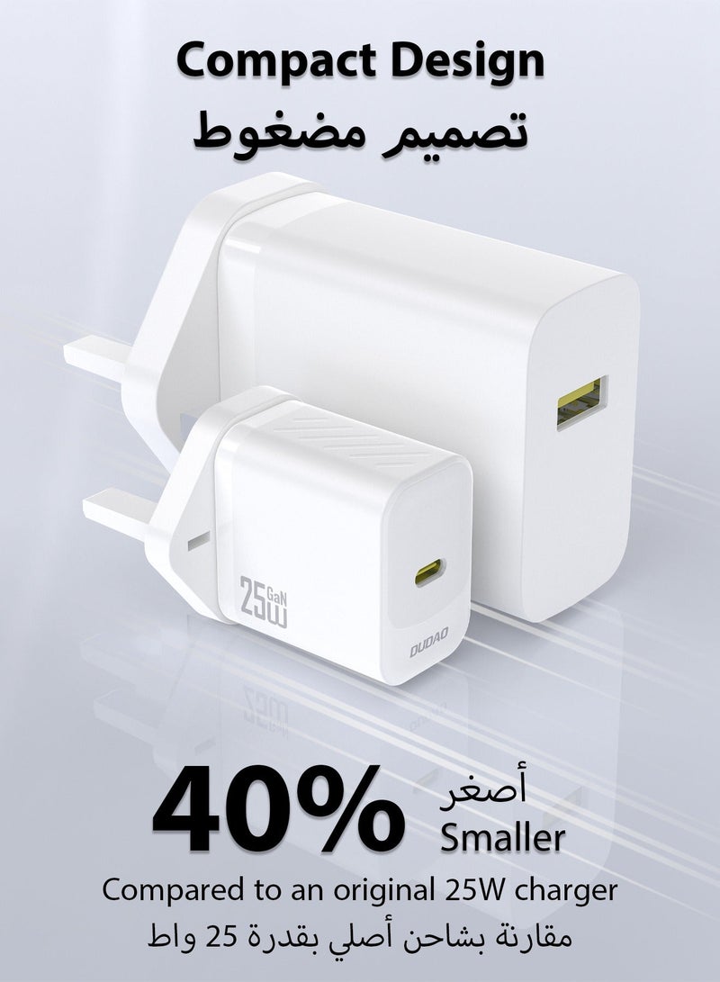 دوداو شاحن PD 25W GaN فائق السرعة مع كابل USB C، شاحن حائط USB C سريع الشحن، محول طاقة مع حماية أمان من 9 طبقات، تحكم في درجة الحرارة المنخفضة والسخونة الزائدة، الهواتف، أجهزة iPad، أجهزة الكمبيوتر المحمولة، والمزيد - Image 3