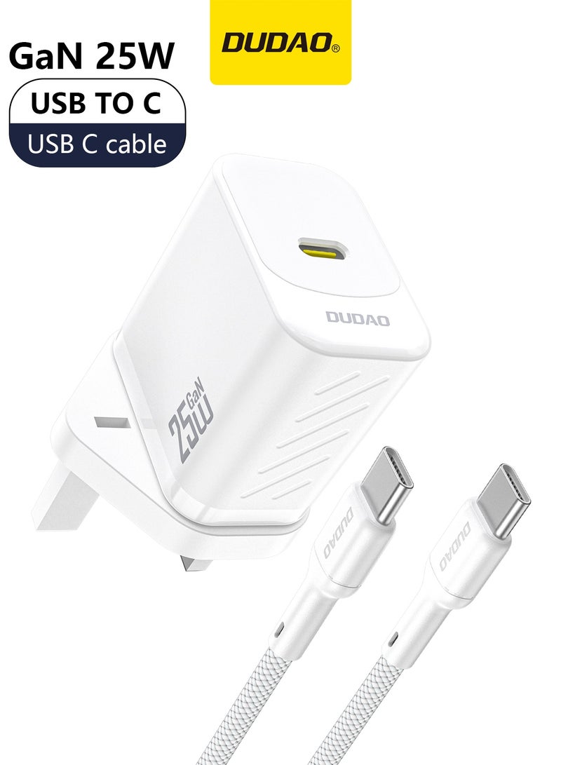 دوداو شاحن PD 25W GaN فائق السرعة مع كابل USB C، شاحن حائط USB C سريع الشحن، محول طاقة مع حماية أمان من 9 طبقات، تحكم في درجة الحرارة المنخفضة والسخونة الزائدة، الهواتف، أجهزة iPad، أجهزة الكمبيوتر المحمولة، والمزيد - Image 1