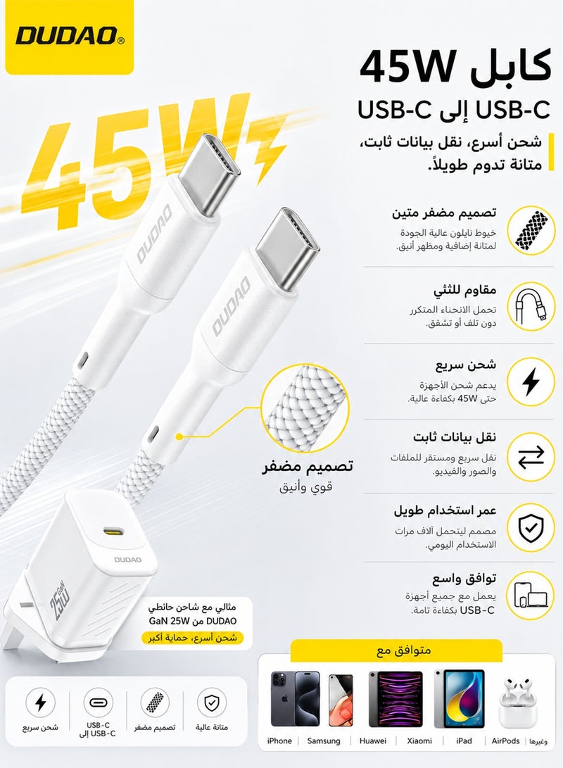 DUDAO PD 25W Charger GaN Super Fast Charger with USB C Cable, Fast Charging USB C Wall Charger Power Adapter with 9-Layer Safety Protection, Low Temperature & Overheat Control,Phones, iPads, Laptops, and More - Image 4