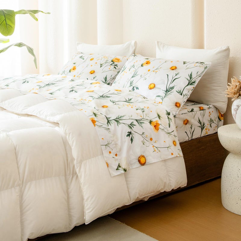 QSH 4PCs Green Floral Sheets Queen Size,100% Egyptian Cotton Sheets Queen Size Yellow Platycodon Flowers Botanical Pattern Printed Bed Sheet Extra Soft and Breathable 17.5" Deep Pockets Bedding Sheet - Image 5