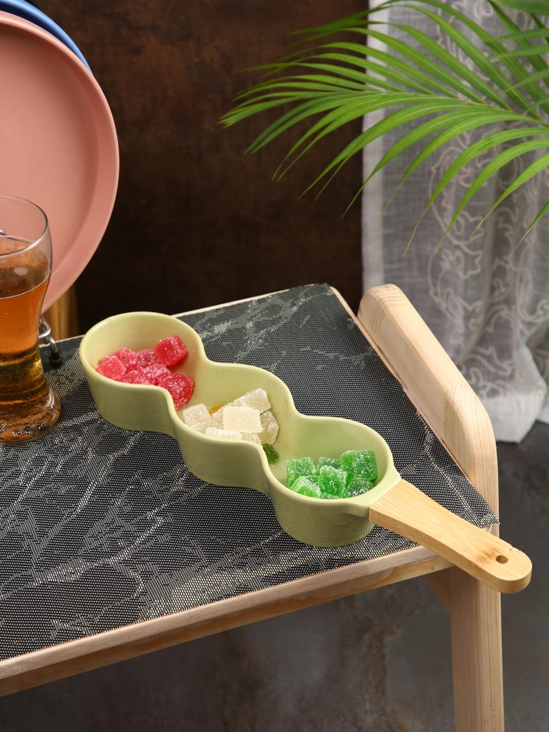 NARRADORA Luscious Snack Dish 38 cm Green 1 pc Serving Platter Divided Trays Ideal for Serving Dry Fruits, Candies, Snack, Dumpling with Sauce Holder, Partition Serving Platter Tray - Image 1