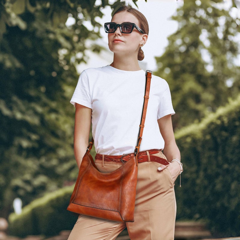 Iswee Leather Hobo Shoulder Bag Crossbody Purses for Women Handbags Medium Size Hobo Crossbody Leather Pocketbooks(Brown) - Image 2