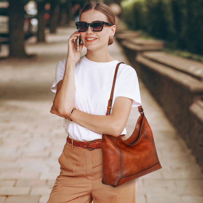 Iswee Leather Hobo Shoulder Bag Crossbody Purses for Women Handbags Medium Size Hobo Crossbody Leather Pocketbooks(Brown) - Image 3