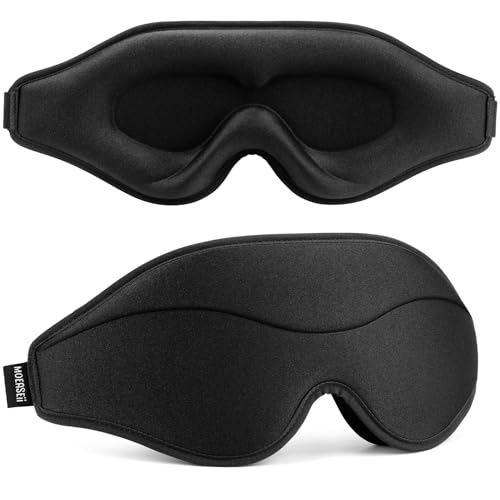 MOEASEii Sleep Mask Total Blackout 3D Sleeping Mask Super Lightweight Silky Soft Eye Mask for Sleeping Fully Adjustable Fit for Home Office Traveling Meditation Yoga Black - Image 2