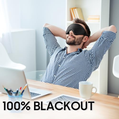 MOEASEii Sleep Mask Total Blackout 3D Sleeping Mask Super Lightweight Silky Soft Eye Mask for Sleeping Fully Adjustable Fit for Home Office Traveling Meditation Yoga Black - Image 5