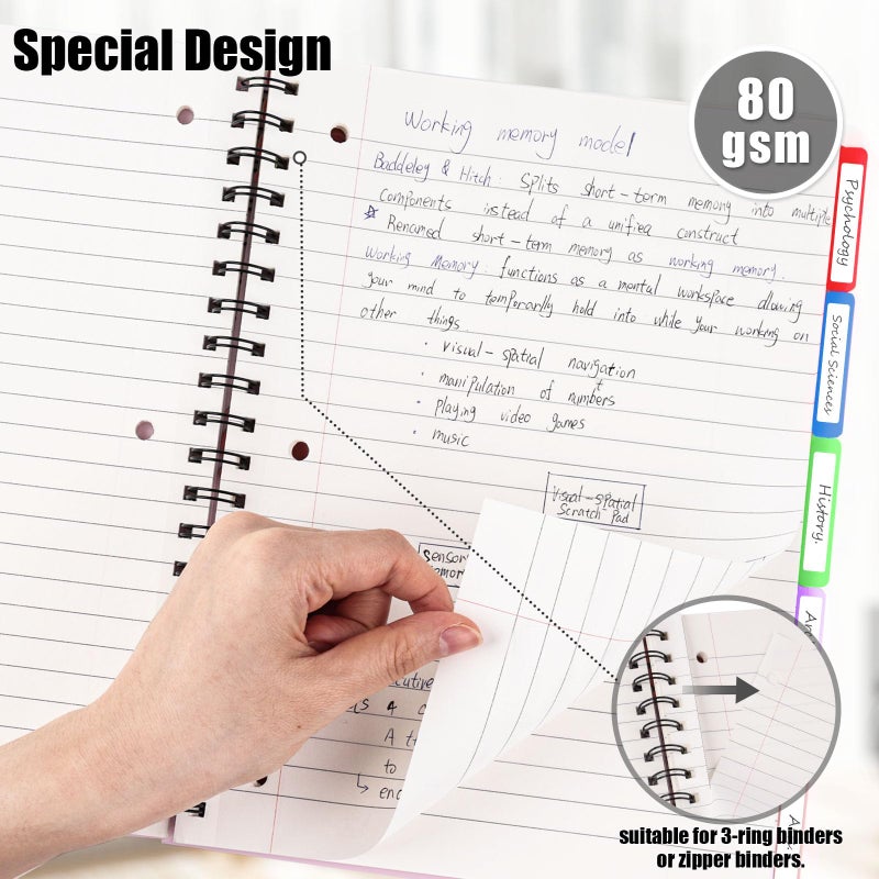 Koogel Spiral Notebook with Tabs, 5 Subject Spiral Notebook Wide Ruled with Removable Dividers, 200Pages Lined Journals for Women Journals Note Taking Work School Gifts, 8.5x11Inch, Pink - Image 2