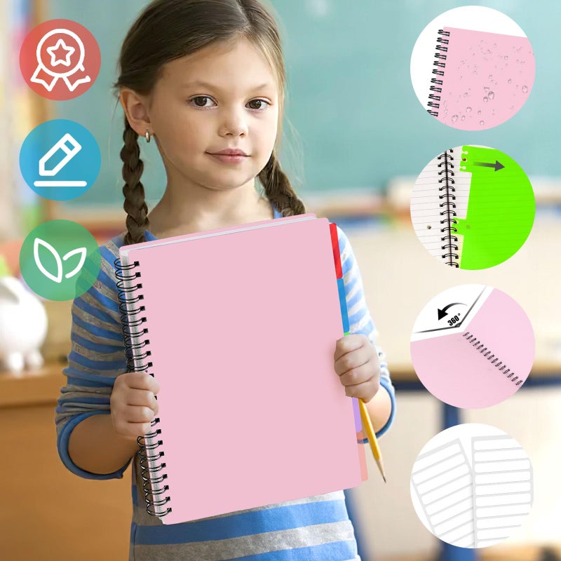 Koogel Spiral Notebook with Tabs, 5 Subject Spiral Notebook Wide Ruled with Removable Dividers, 200Pages Lined Journals for Women Journals Note Taking Work School Gifts, 8.5x11Inch, Pink - Image 3