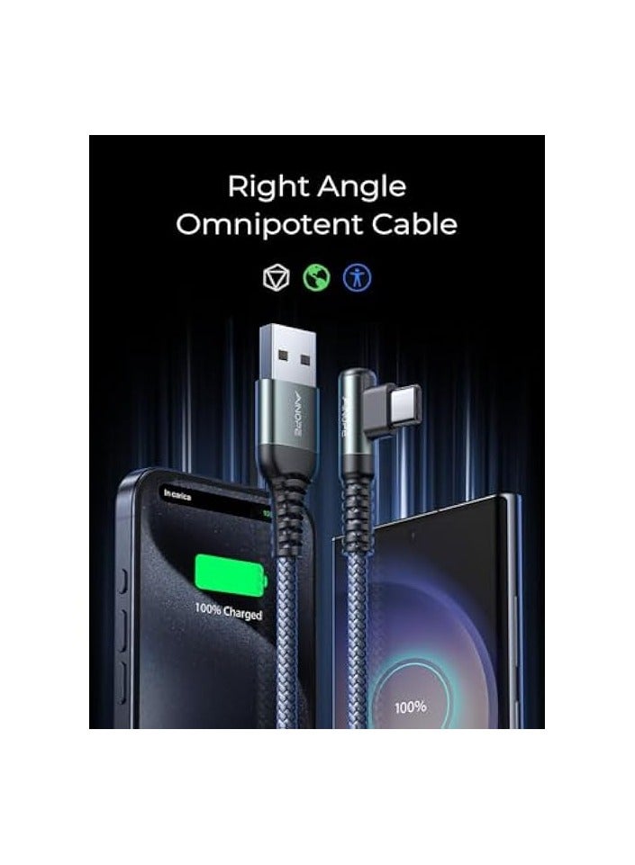 اينوب شاحن كابل AINOPE USB C، [2 حزمة، 6.6 قدم] 3.1A USB C شاحن سريع كابل من النوع C الزاوية اليمنى، كابل USB إلى USB C متين من النايلون المضفر يناسب شاحن Samsung Galaxy S10 S9 Plus S21، Note 10 9 A51، LG - Image 2