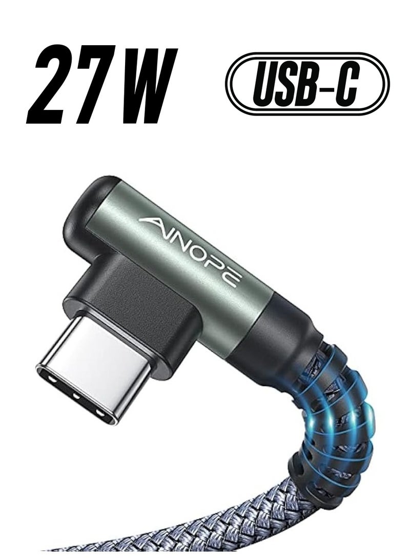 اينوب شاحن كابل AINOPE USB C، [2 حزمة، 6.6 قدم] 3.1A USB C شاحن سريع كابل من النوع C الزاوية اليمنى، كابل USB إلى USB C متين من النايلون المضفر يناسب شاحن Samsung Galaxy S10 S9 Plus S21، Note 10 9 A51، LG - Image 1
