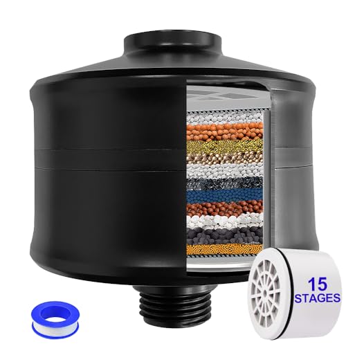 AMORIX Matte Black Showerhead Filter - 15 Stage Shower Filter for Hard Water, Reduces Chlorine, Softens Water, Prevents Dry Skin - Image 1