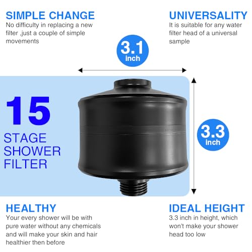 AMORIX Matte Black Showerhead Filter - 15 Stage Shower Filter for Hard Water, Reduces Chlorine, Softens Water, Prevents Dry Skin - Image 5