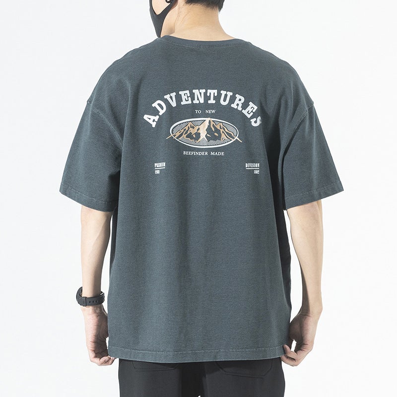 Four Seasons Cotton House American 250G Heavy Short-Sleeved T-Shirt Men'S Summer Round Neck Loose Men'S Retro Distressed Bottoming Shirt - Image 3